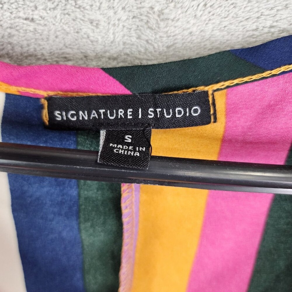 Womens Signature Studio Colorful Striped Blouse Shirt V Neck Button Down S - Picture 4 of 9